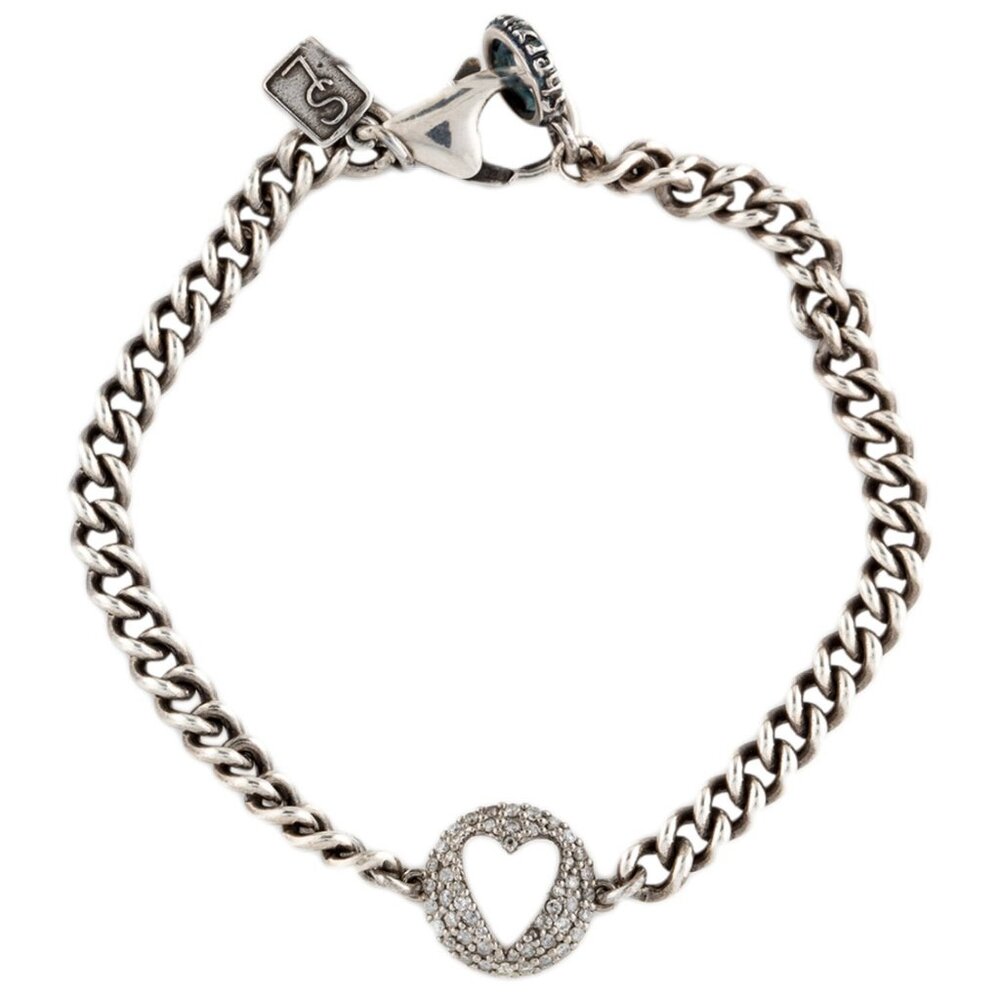 SHERYL LOWE DIAMOND 0.33 CTW STERLING SILVER OPEN HEART CHARM LINK BRACELET
